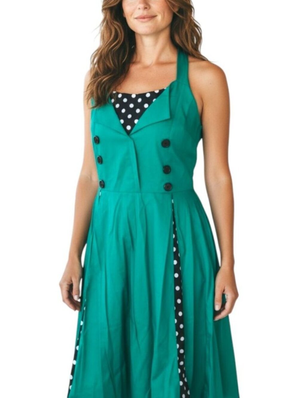 Owin Dress Womens Size 6/8 Green Polka Dot Retro Pinup Rockabilly Cotton